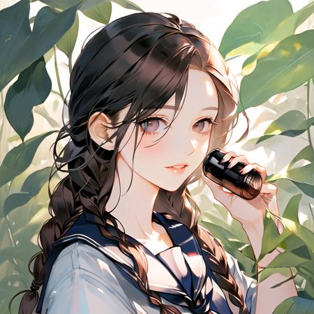 00238-3931077414-vivid22eyes, 1girl, solo, braid, holding, brown hair, twin braids, sailor collar, looking at viewer, blue sailor collar, parted.png